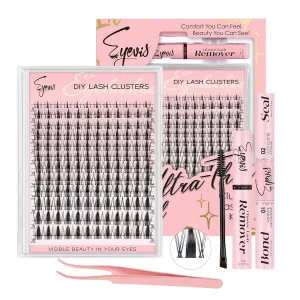 Fairy Lash Clusters Kit 144PCS Ultra-Thin Invisible Band Lash Extension Kit 8-18mm Manga Eyelash Extension Kit C Curl Lash Clusters Wet-Look Anime DIY at Home （Fairy Kit,8-18mm）