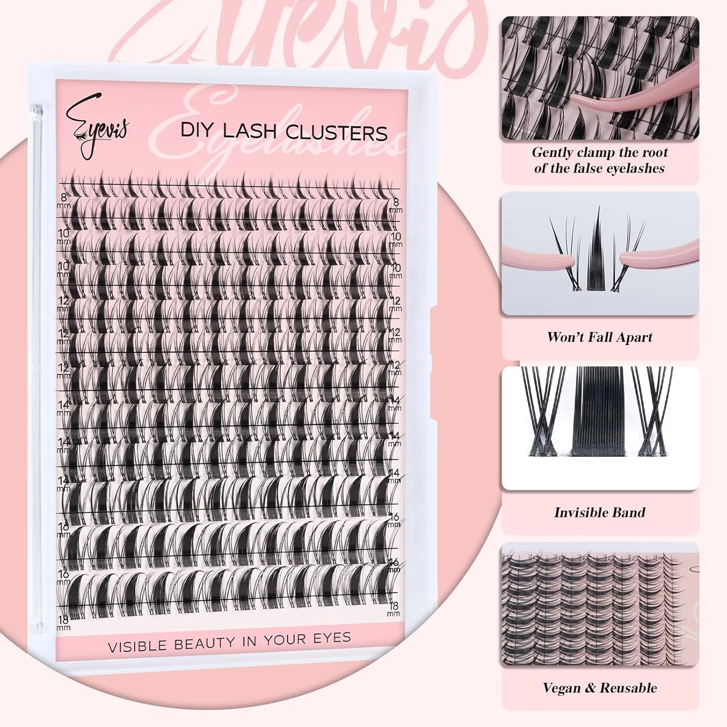 Fairy Lash Clusters Kit 144PCS Ultra-Thin Invisible Band Lash Extension Kit 8-18mm Manga Eyelash Extension Kit C Curl Lash Clusters Wet-Look Anime DIY at Home （Fairy Kit,8-18mm）