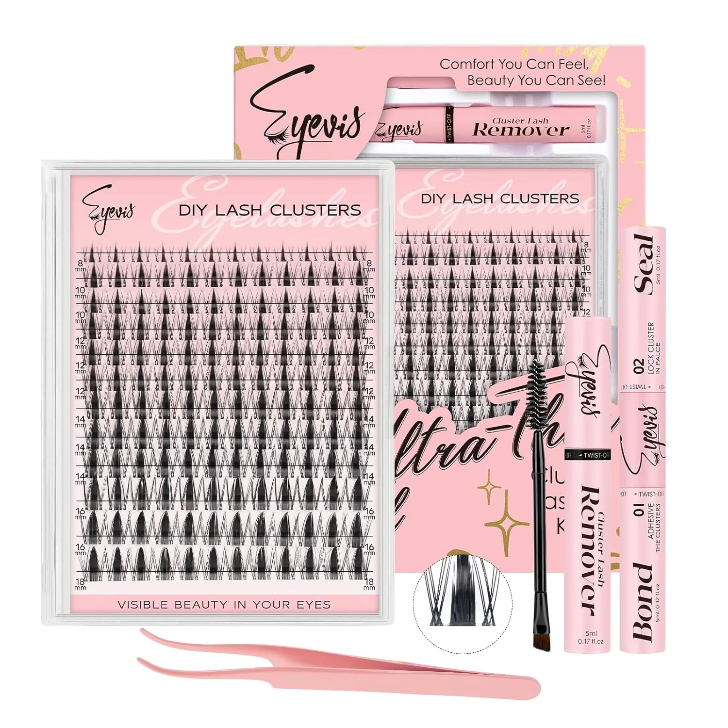 Fairy Lash Clusters Kit 144PCS Ultra-Thin Invisible Band Lash Extension Kit 8-18mm Manga Eyelash Extension Kit C Curl Lash Clusters Wet-Look Anime DIY at Home （Fairy Kit,8-18mm）