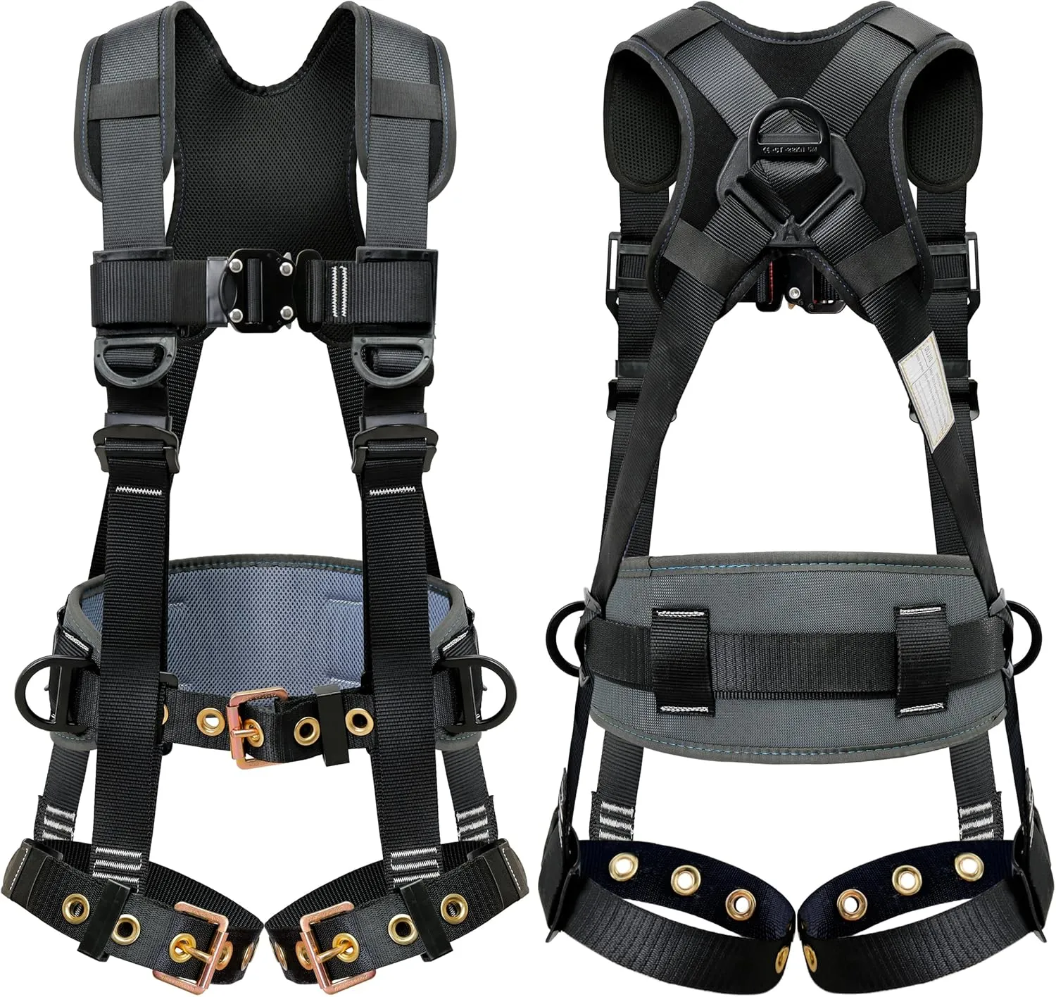 Fall Protection Safety Harnesses Full Body Roofing Construction Harness 5 Point Adjustment Harness Padded Black OSHA/ANSI COMPLIANT
