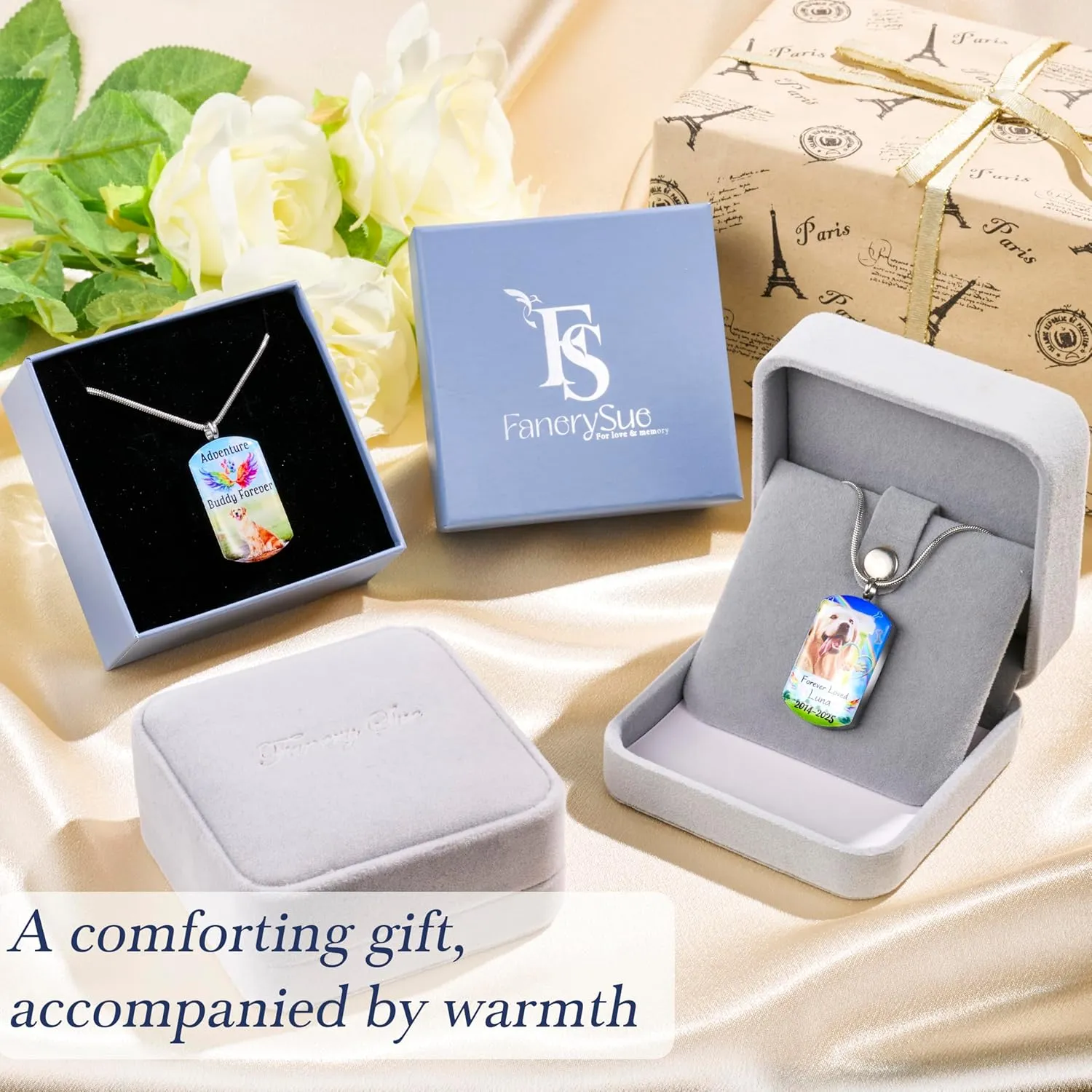 Fanery Sue Personalized Dog Cat Ashs Necklace Custom Photo&Text Pet Dog Memorial Urn Necklace Gift