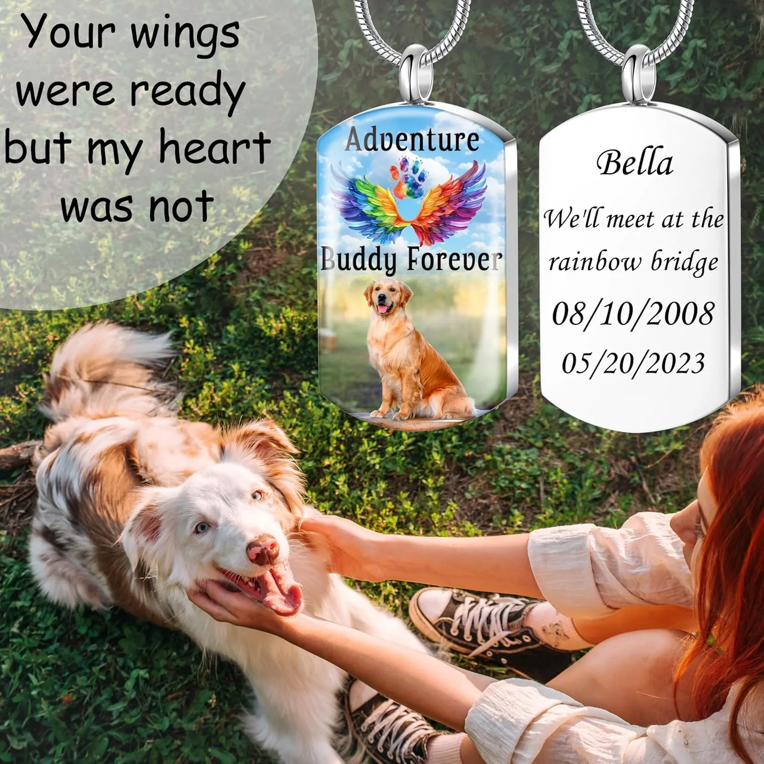 Fanery Sue Personalized Dog Cat Ashs Necklace Custom Photo&Text Pet Dog Memorial Urn Necklace Gift