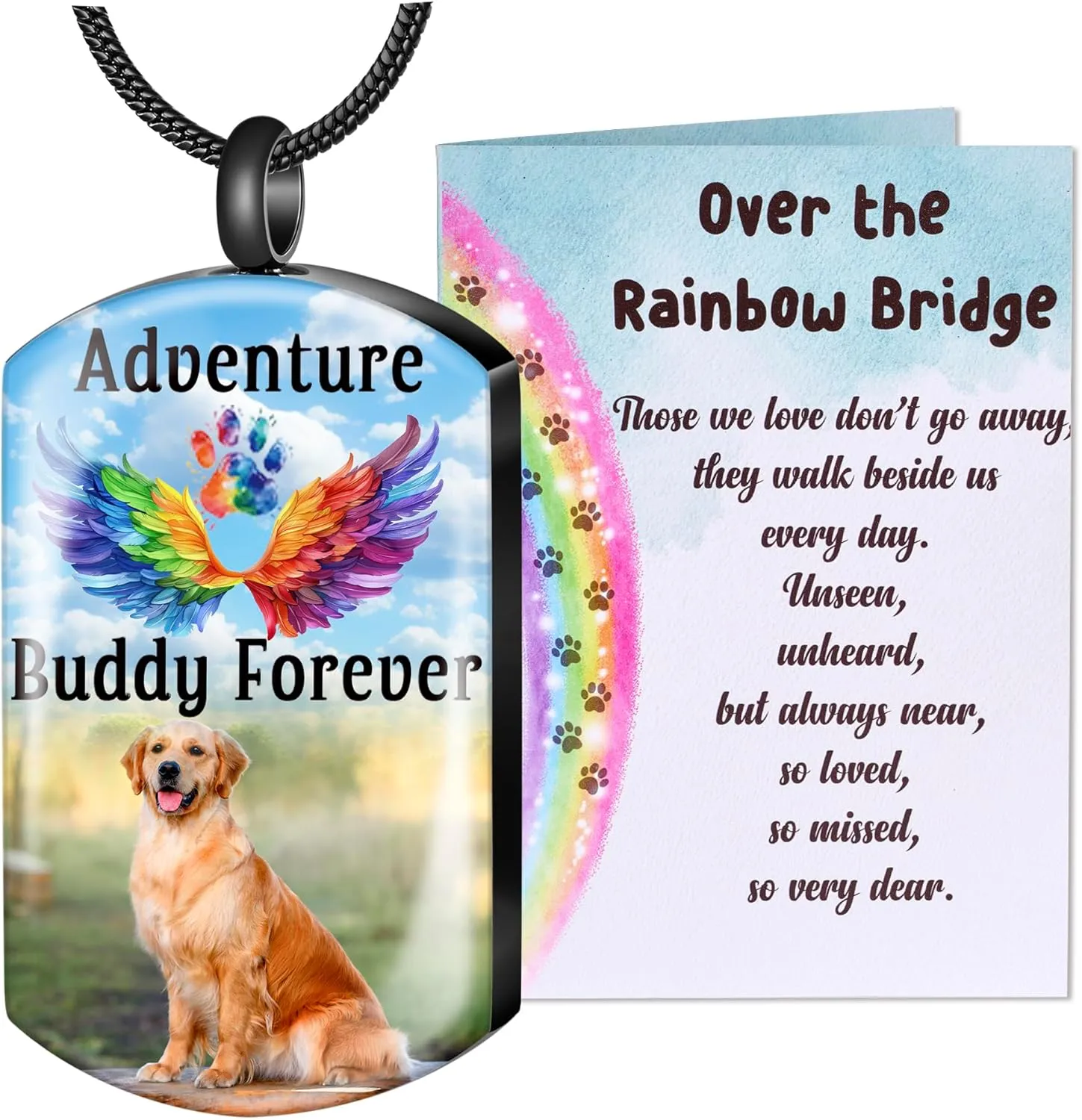 Fanery Sue Personalized Dog Cat Ashs Necklace Custom Photo&Text Pet Dog Memorial Urn Necklace Gift