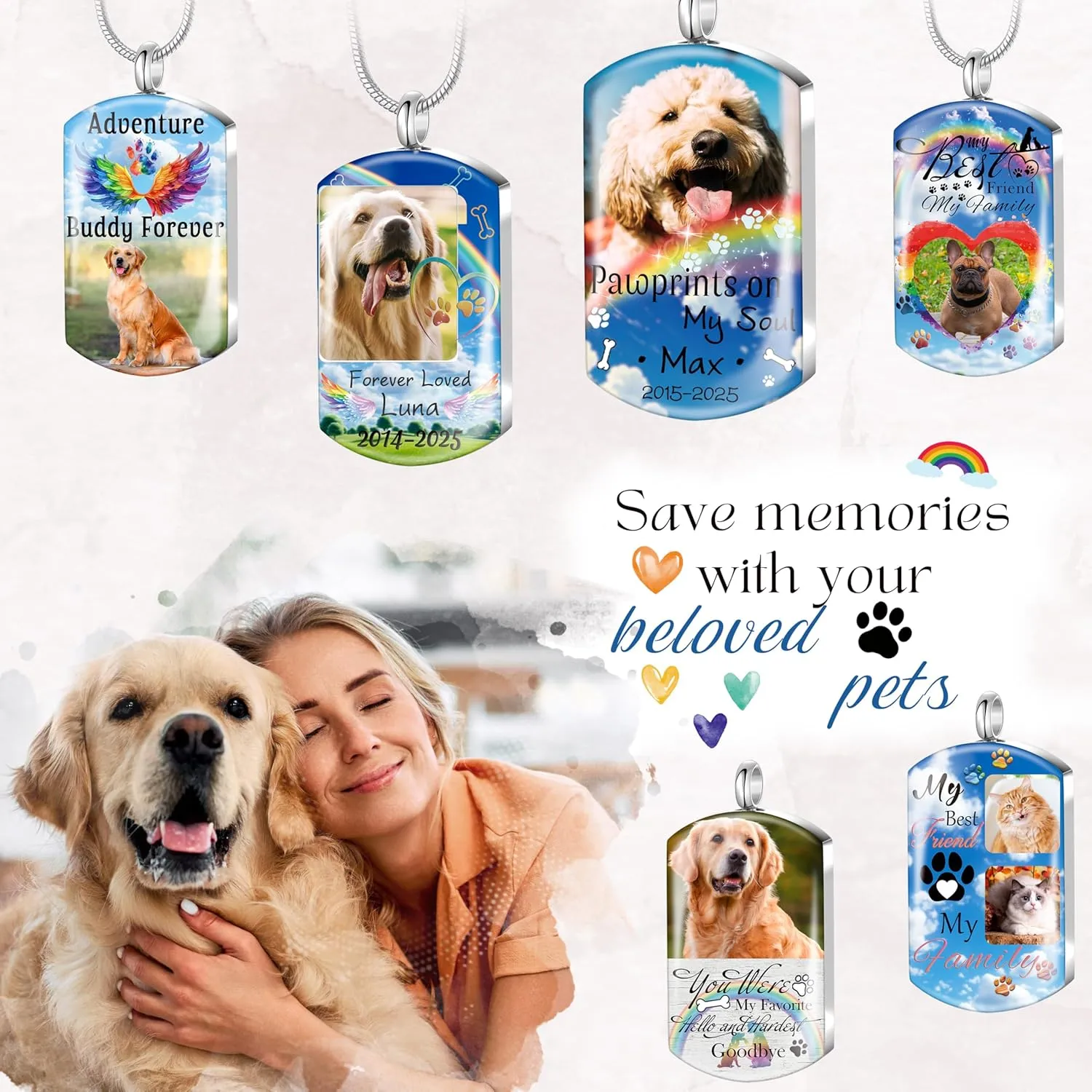 Fanery Sue Personalized Dog Cat Ashs Necklace Custom Photo&Text Pet Dog Memorial Urn Necklace Gift
