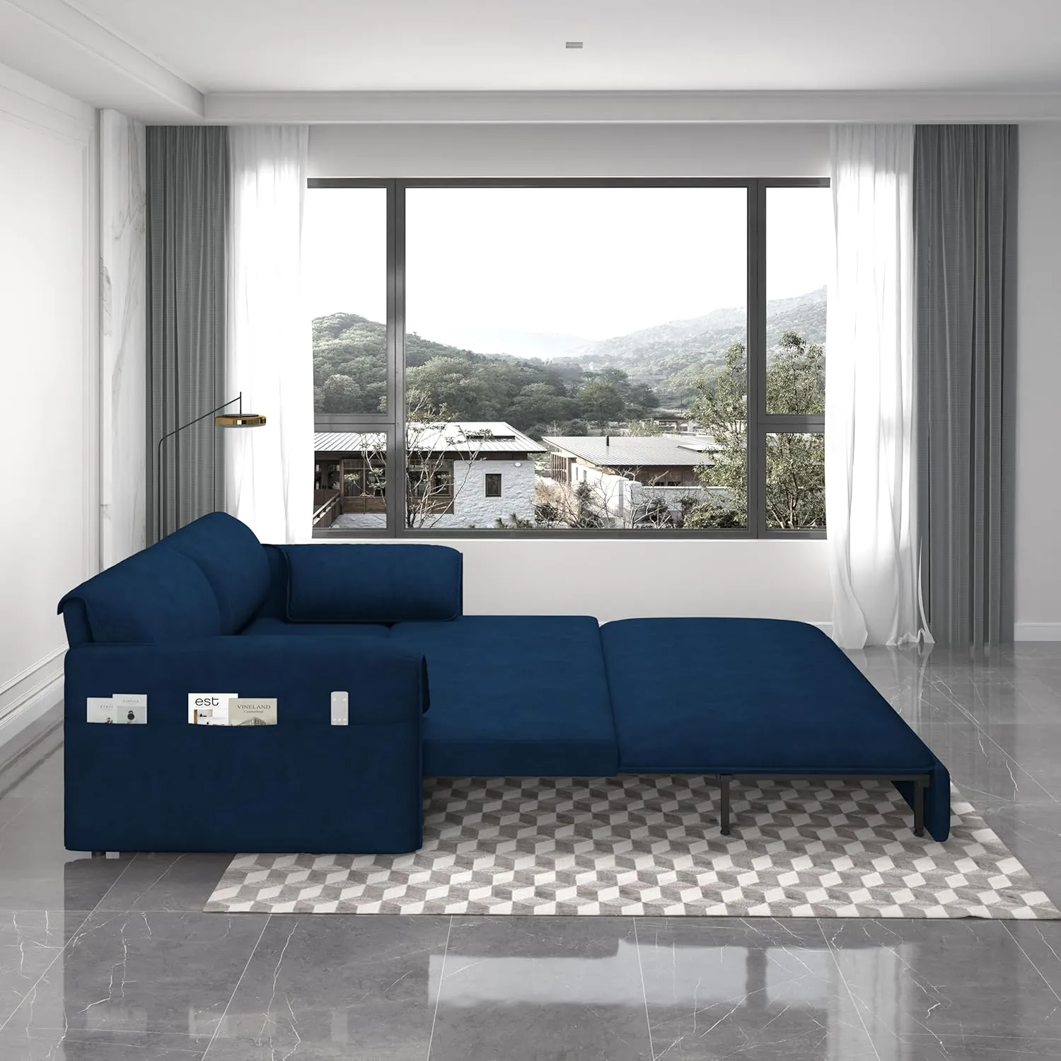 FANYE 63.8" W Living Room Queen Size Sofabed 3 in 1 Convertible Sleeper Sofa Lounge Chaise Daybed, Oversized Loveseat Sofa&Couch W/Pull Out Sleep Couch Bed and Pillow Armrests for Home Apartment