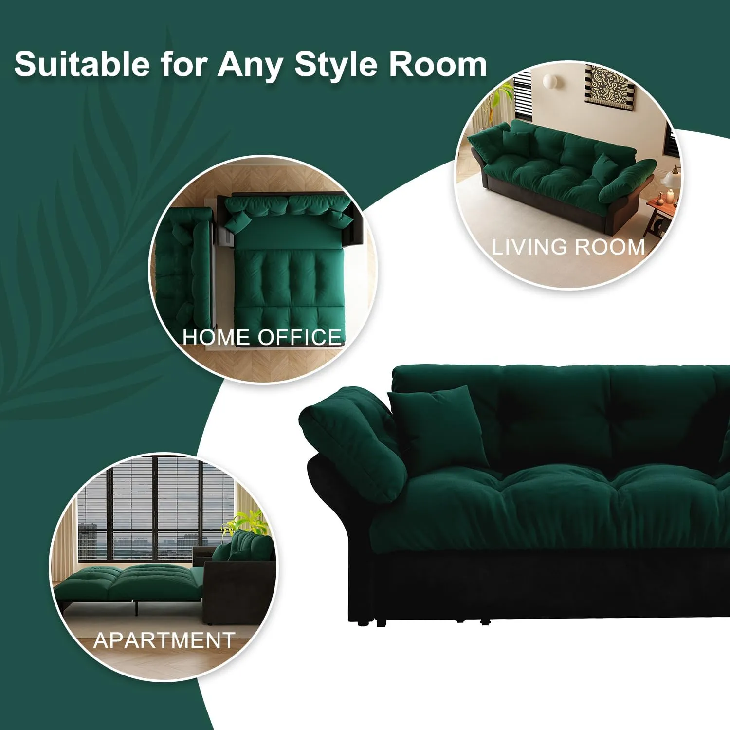 FANYE 74.8" W Living Room Queen Size Sofabed 3 in 1 Convertible Sleeper Sofa Lounge Chaise Daybed, Oversized Loveseat Sofa&Couch W/Pull Out Sleep Couch Bed and Pillow Armrests for Home Apartment