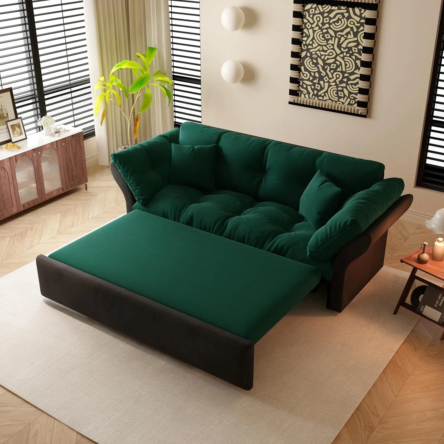 FANYE 74.8" W Living Room Queen Size Sofabed 3 in 1 Convertible Sleeper Sofa Lounge Chaise Daybed, Oversized Loveseat Sofa&Couch W/Pull Out Sleep Couch Bed and Pillow Armrests for Home Apartment