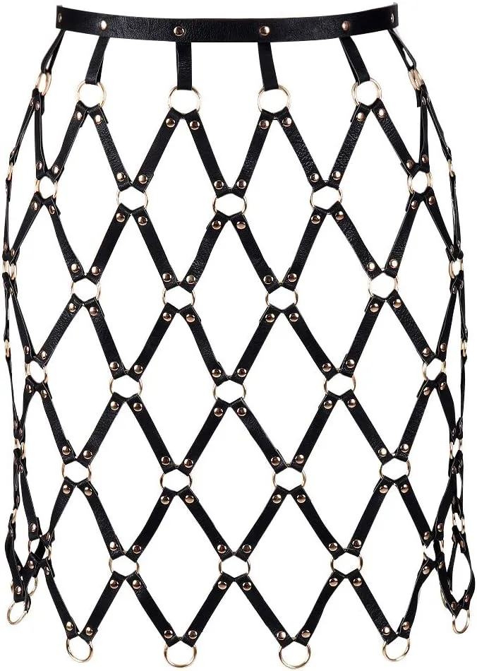 Female PU Leather Harness Skirt Hollow Body cage Carnival Punk Goth Adjustable Belt Dance Costume Accessories