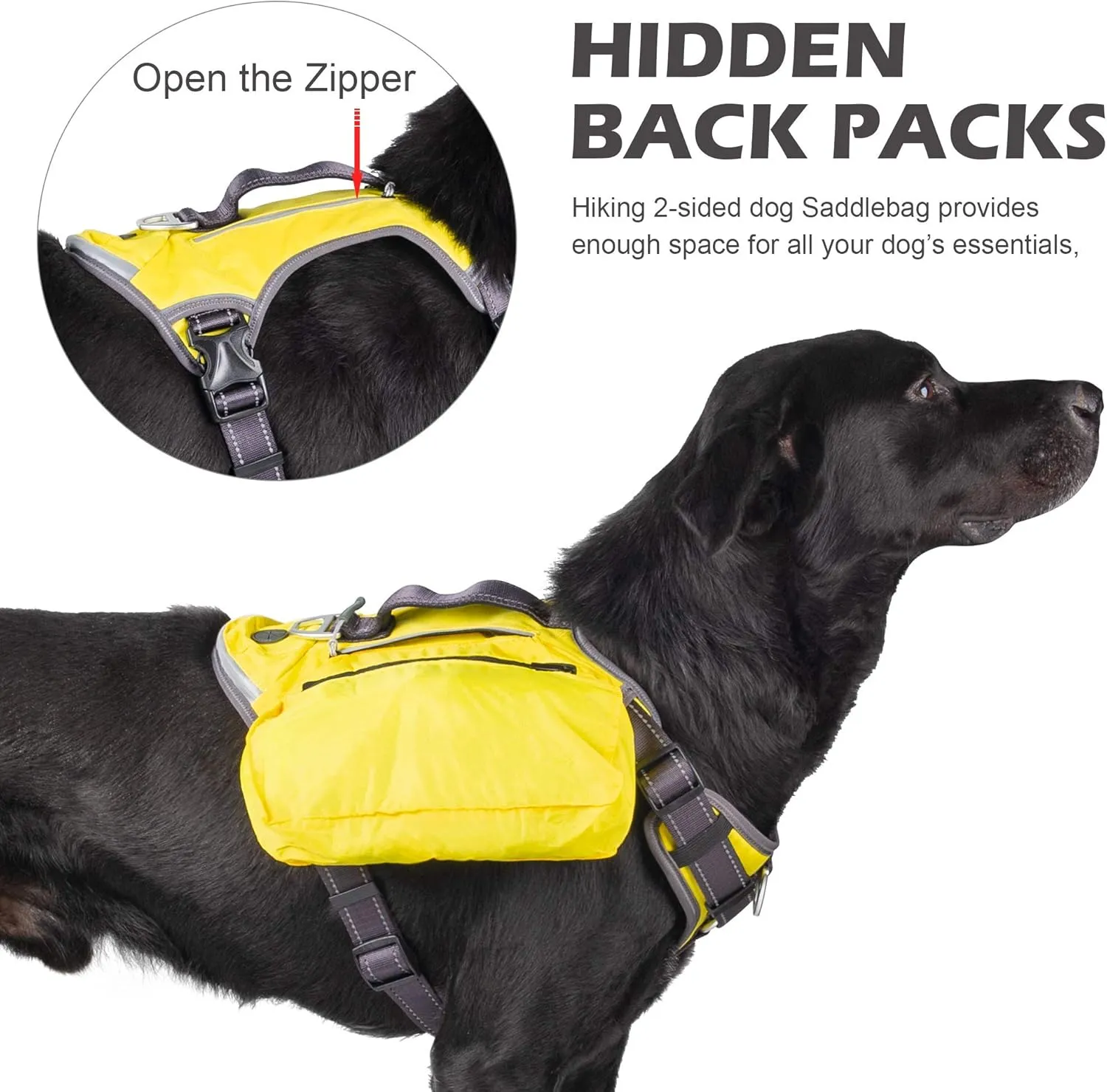 Fida Dog Harness, Multi-Functional No-Pull Pet Vest Harness with Saddle Bags Backpack, Front Leash Clip, Adjustable Soft Padded Reflective No-Choke Dog Vest Heavy Duty for Large Dog, L, Yellow