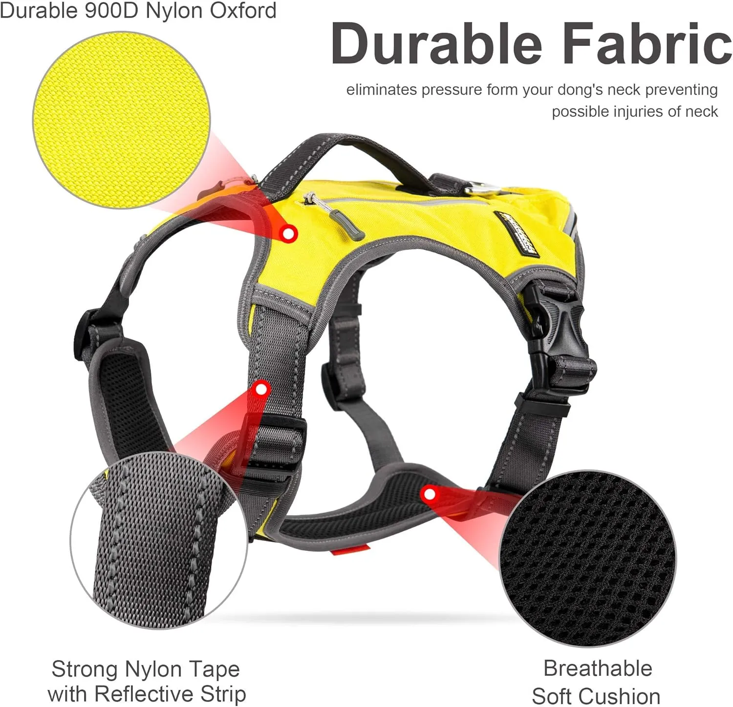 Fida Dog Harness, Multi-Functional No-Pull Pet Vest Harness with Saddle Bags Backpack, Front Leash Clip, Adjustable Soft Padded Reflective No-Choke Dog Vest Heavy Duty for Large Dog, L, Yellow