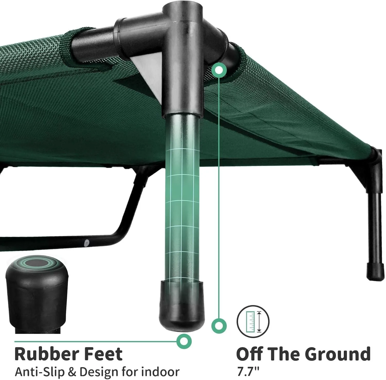 FIOCCO Elevated Dog Bed - Dog Cot with Chew Proof Mesh for X-Large Dogs, Waterproof Washable Raised Pet Bed, Portable Pet Bed for Outdoor Use, Dogs Cot Beds, Green