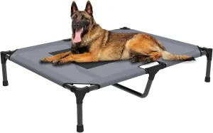 FIOCCO Elevated Dog Bed - Heavy Duty Dog Cot, Washable Raised Pet Bed with Chew Proof Mesh and Metal Frame, Portable Pet Bed for Outdoor Use, Dogs Cot Beds for for Large Dogs, Grey/Black Mesh