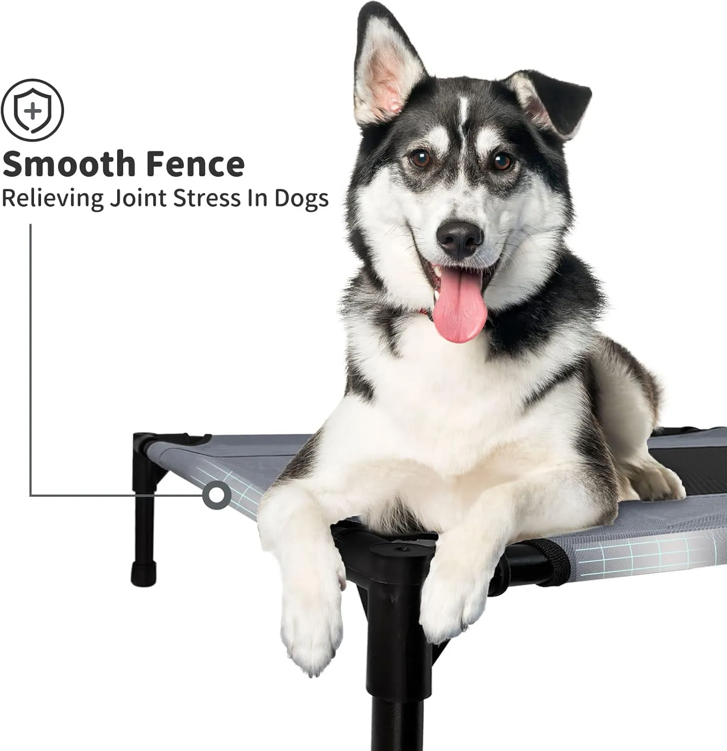 FIOCCO Elevated Dog Bed - Heavy Duty Dog Cot, Washable Raised Pet Bed with Chew Proof Mesh and Metal Frame, Portable Pet Bed for Outdoor Use, Dogs Cot Beds for for Large Dogs, Grey/Black Mesh