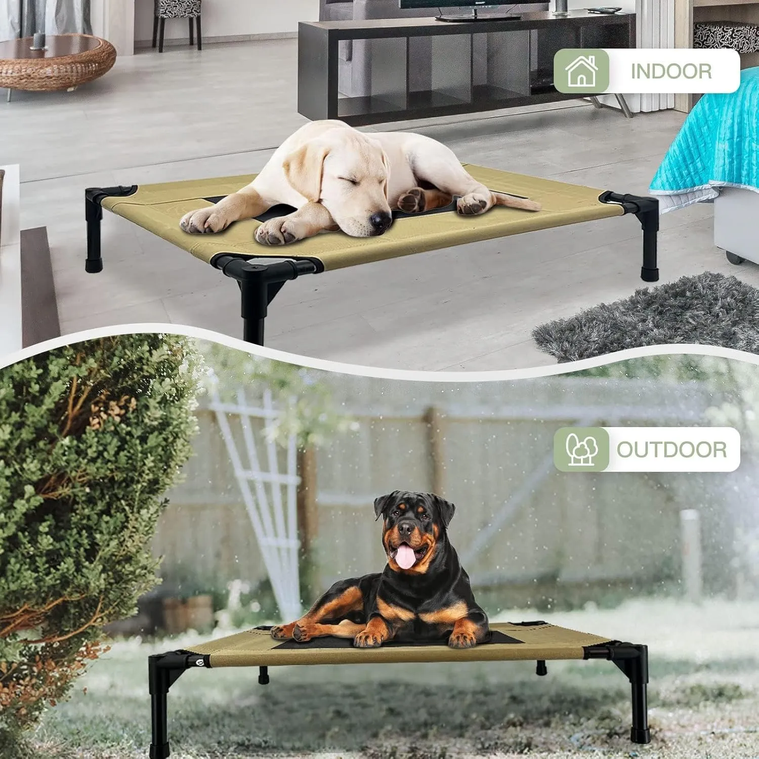 FIOCCO Elevated Dog Bed - Heavy Duty Dog Cot, Washable Raised Pet Bed with Chew Proof Mesh and Metal Frame, Portable Pet Bed for Outdoor Use, Dogs Cot Beds for Large Dogs, Agave Green/Black Mesh