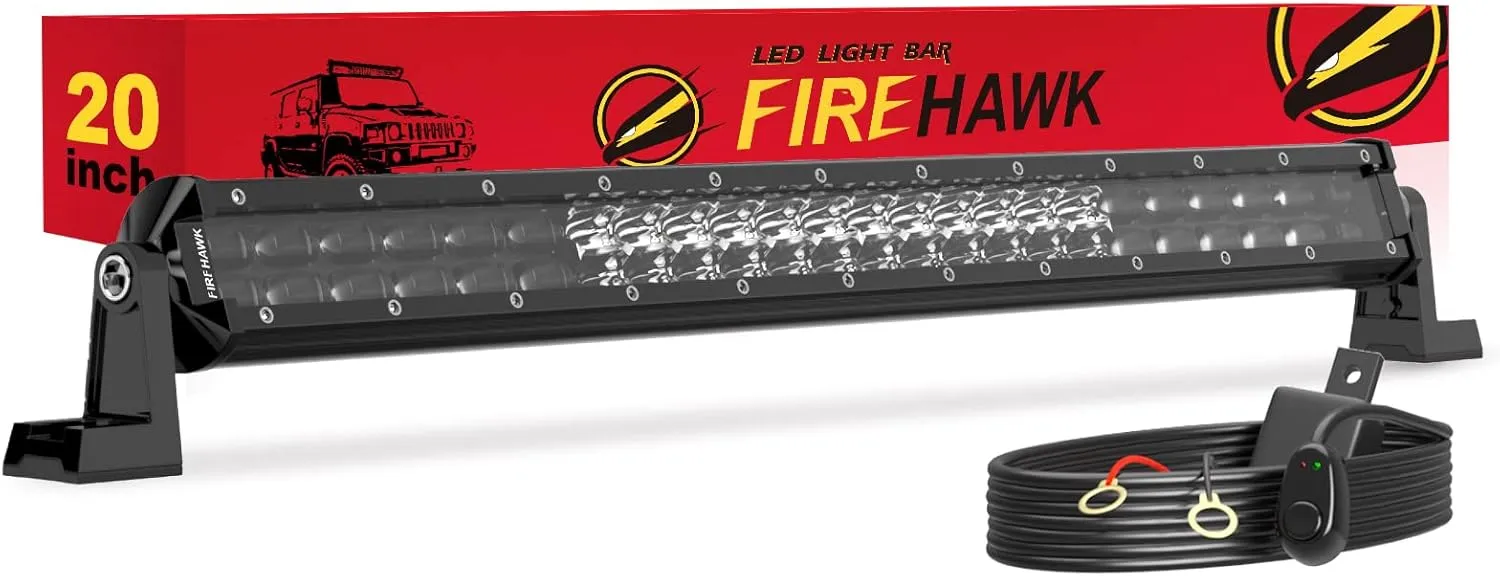 Firehawk LED Light Bar 20 Inch 50,000LM, 2025 New Japanese L-A-B Chips, Spot Flood Combo Beam, Driving Off Road Fog Work for Truck Pickup ATV UTV SUV Cart IP68 Waterproof with 12V Wiring Harness kit
