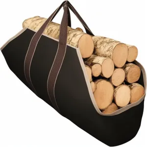 Fireplace Carrier Waxed Canvas Fire Place Sturdy Wood Carring Bag with Handles Security Strap for Camping Indoor Firewood Logs Tote Log Holder Birchwood Stand
