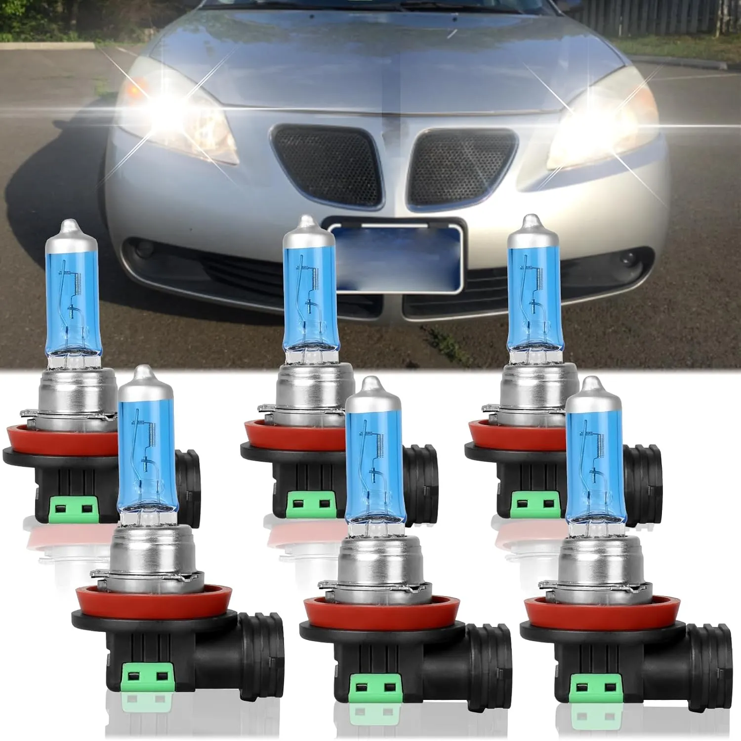 Fit for Pontiac G6 2005 2006 2007 2008 2009 High Performance Halogen Headlight Bulbs,High Beam   Low Beam   H11 Fog Light Replacement Bulb Kit,Pack of 6