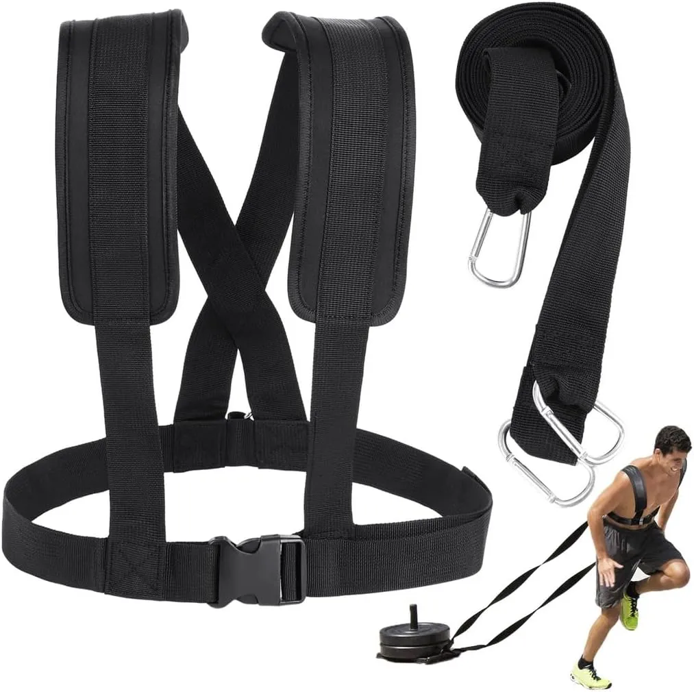 Fitness Sled Harness with Adjustable Resistance Rope, Football & Tire Pulling Training, Padded Shoulder Straps for Comfort