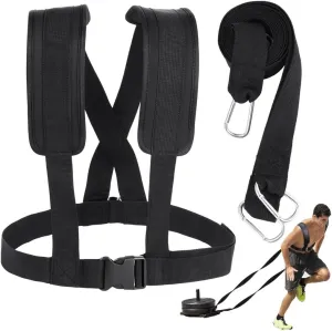 Fitness Sled Harness with Adjustable Resistance Rope, Football & Tire Pulling Training, Padded Shoulder Straps for Comfort