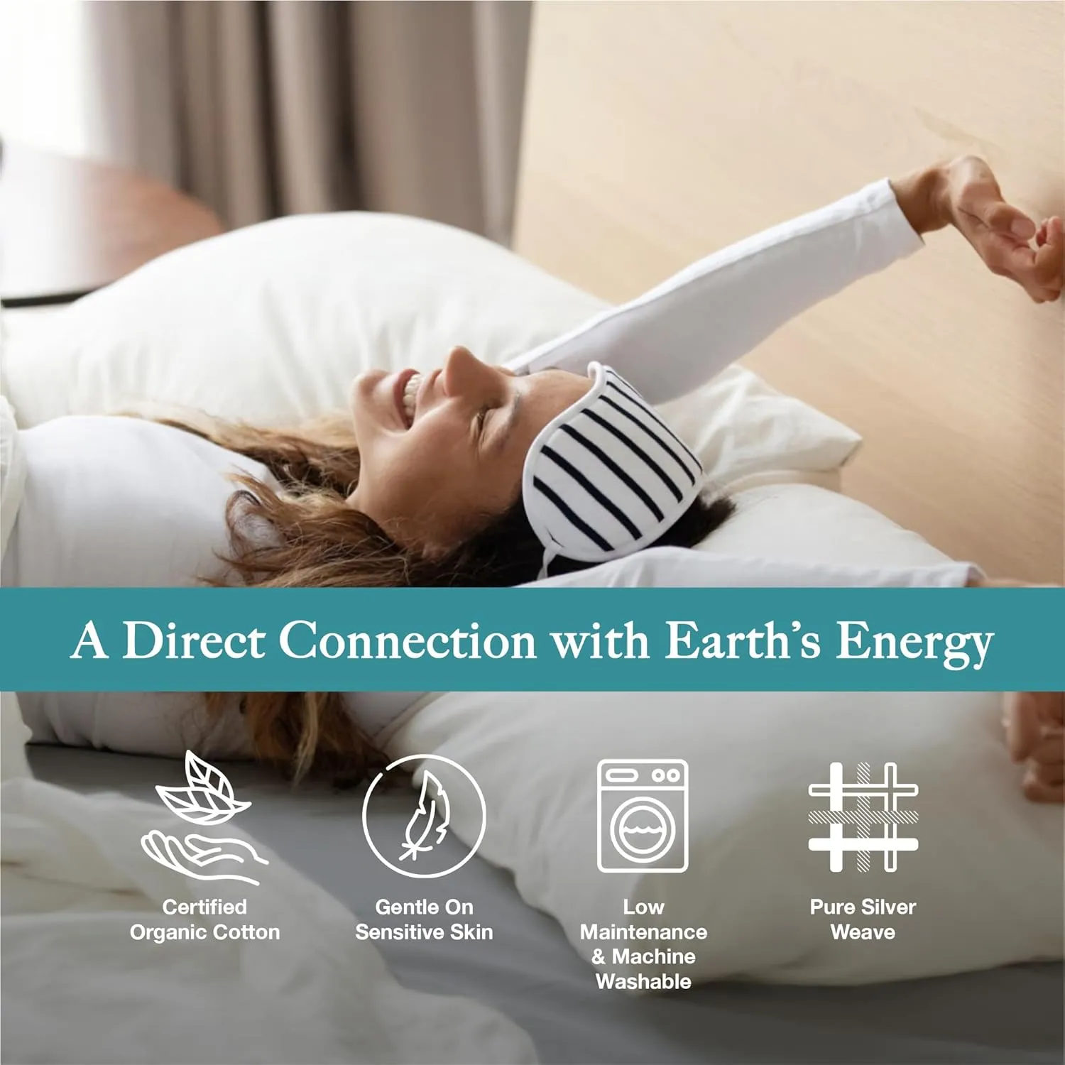 Fitted Grounding Sheets for Earthing, 5% Silver Fiber   95% Certified Organic Cotton for Better Sleep and Pain Relief. Deep Pockets. Includes Grounding Wristband & Cords (Full)