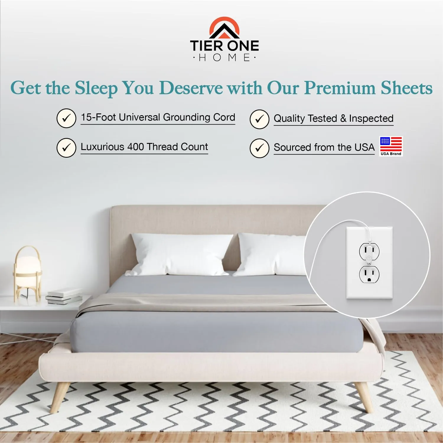 Fitted Grounding Sheets for Earthing, 5% Silver Fiber   95% Certified Organic Cotton for Better Sleep and Pain Relief. Deep Pockets. Includes Grounding Wristband & Cords (Full)
