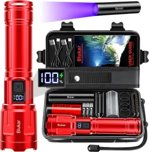 Flashlight High Lumens Rechargeable- 3 Color Temperatures & 4 Modes, Adjustable Focus, IP67 Waterproof, Powerful Long Lasting Handheld Flashlight for Camping, Emergency,Hiking etc-Red