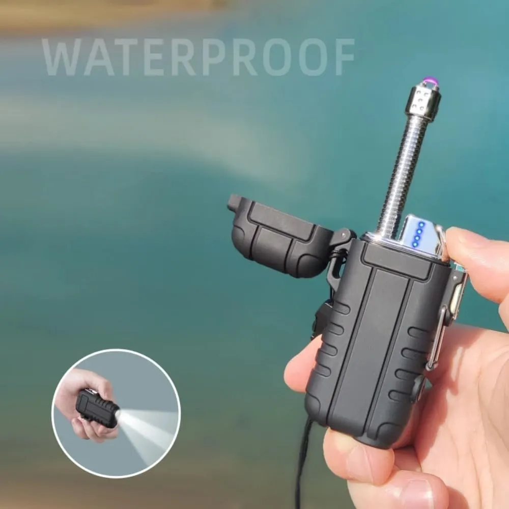 Flexible Waterproof Double Arc Lighter Lighting Lamp Outdoor Portable Multi-Purpose Igniter 360° Neck Functional UBS Charge Lighter (Green)