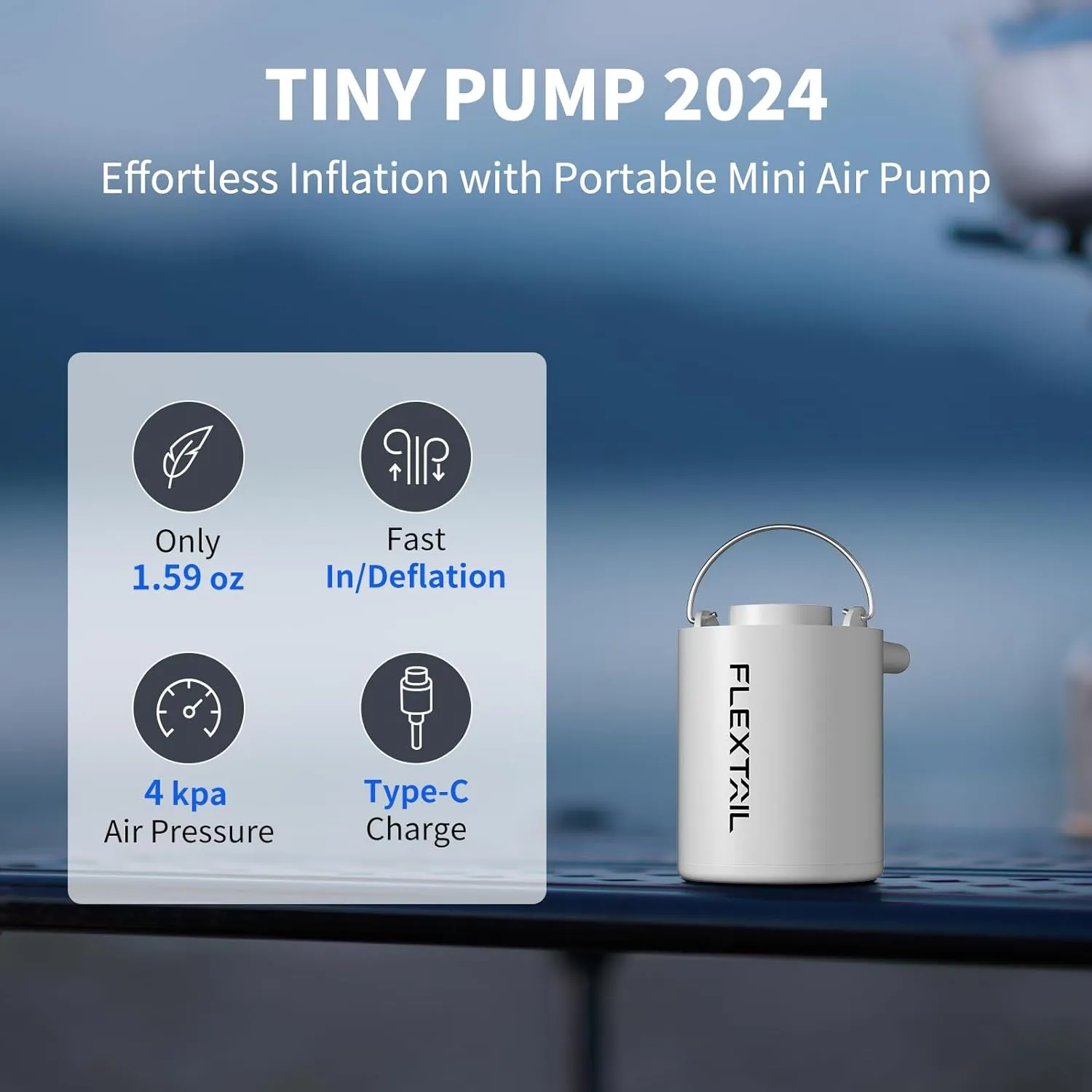 FLEXTAILGEAR 4kPa Air Pump for Inflatables, Portable Air Mattress Pump, Mini Camping Air Pump, Rapid In/Deflation with 180 L/min Airflow for Sleeping Pads, Pool Float,Swimming Ring Vacuum Storage Bags