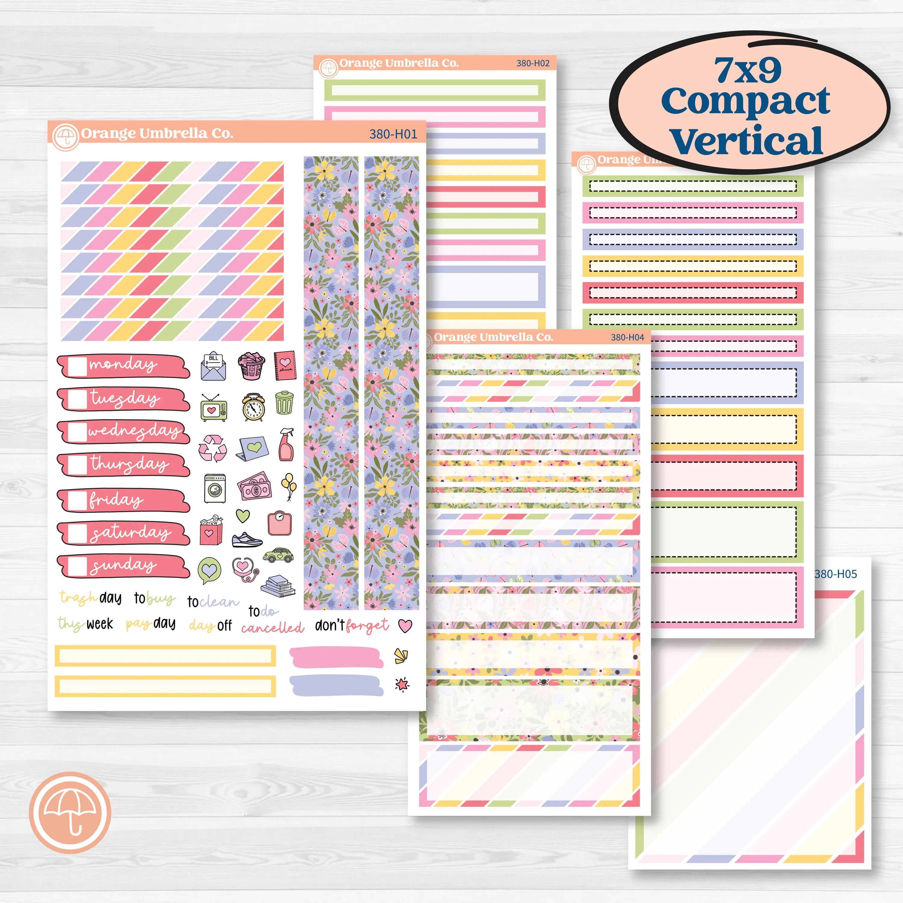 Floral Butterfly Planner Kit | 7x9 Compact Vertical Planner Kit Stickers | Spring Up | KIT-380-H