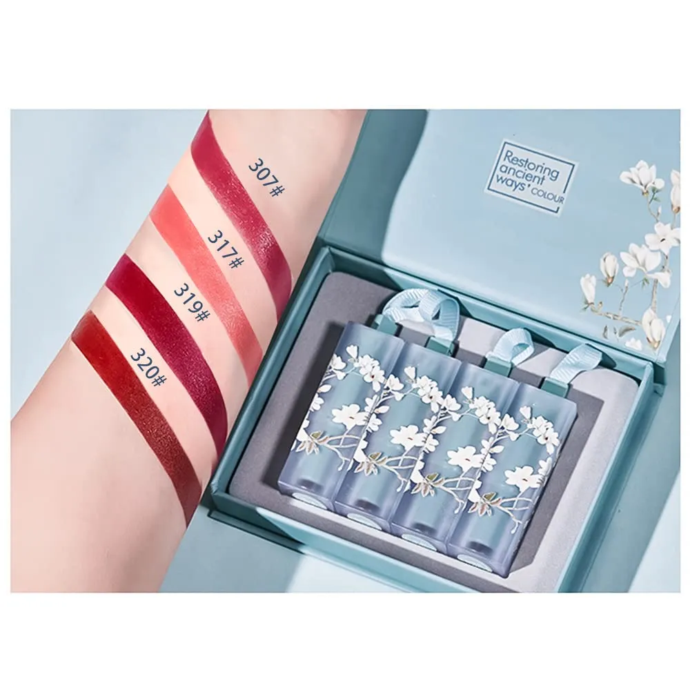 Flower Matte Lipstick Set, Lip Stain Makeup Kit 24 Hour Long Lasting Waterproof Matte Lipsticks Lip Gloss Sets for Women Labiales Matte Larga Duracion (Blue)