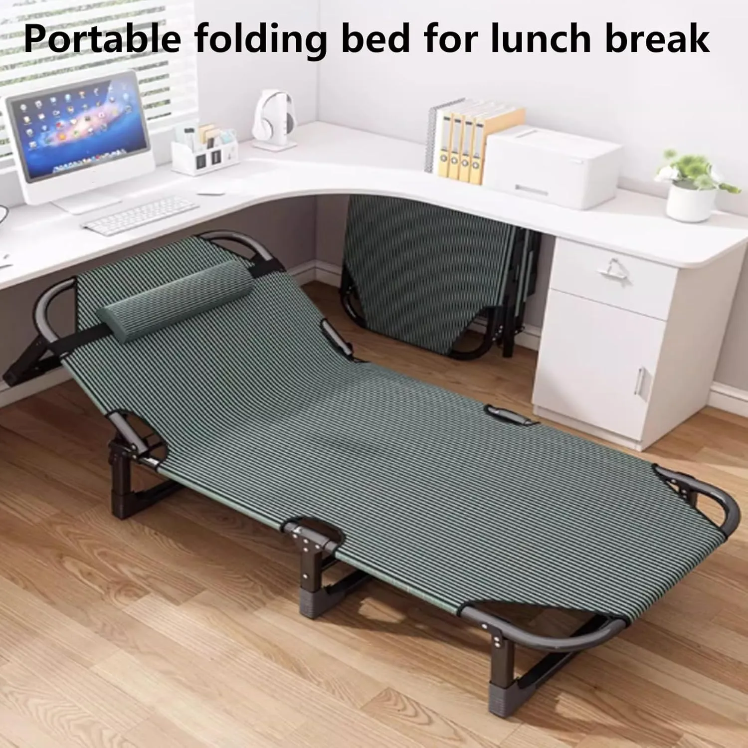 Foldable Bed with Pillow, Multi Use Fold Up Bed with Adjustable 4-Positions Portable Bed for Adults Lightweight Camping Cot for Home, Office Outdoor, Capable of Bearing Up to 1