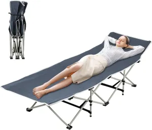 Foldable Camping Cot for Adult, Folding Chaise Lounge Chair for Indoor Outdoor Travel, Outdoor Sleeping Cot Bed，Adults Reclining Folding Chaise Black