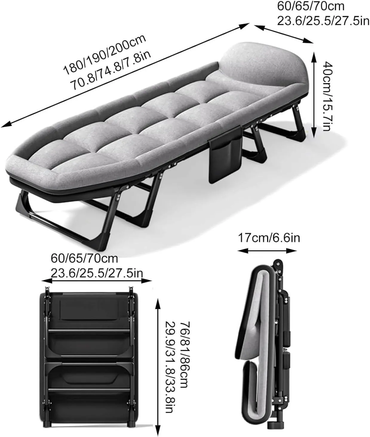 Foldable Camping Cot with Mattress for Adults,6 Adjustable Positions Camping Bed Portable Guest Bed with Pillow Sleeping Bed