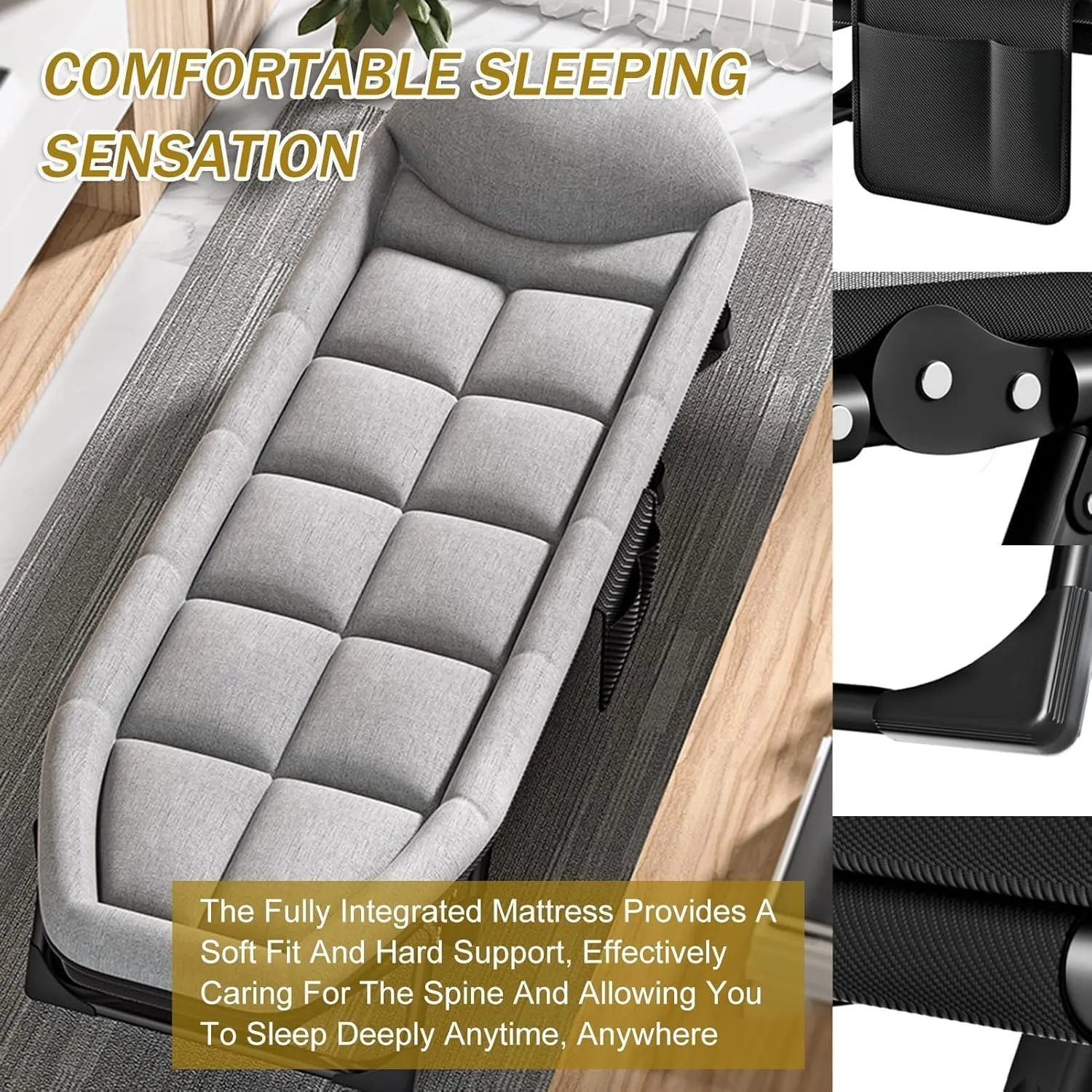 Foldable Camping Cot with Mattress for Adults,6 Adjustable Positions Camping Bed Portable Guest Bed with Pillow Sleeping Bed