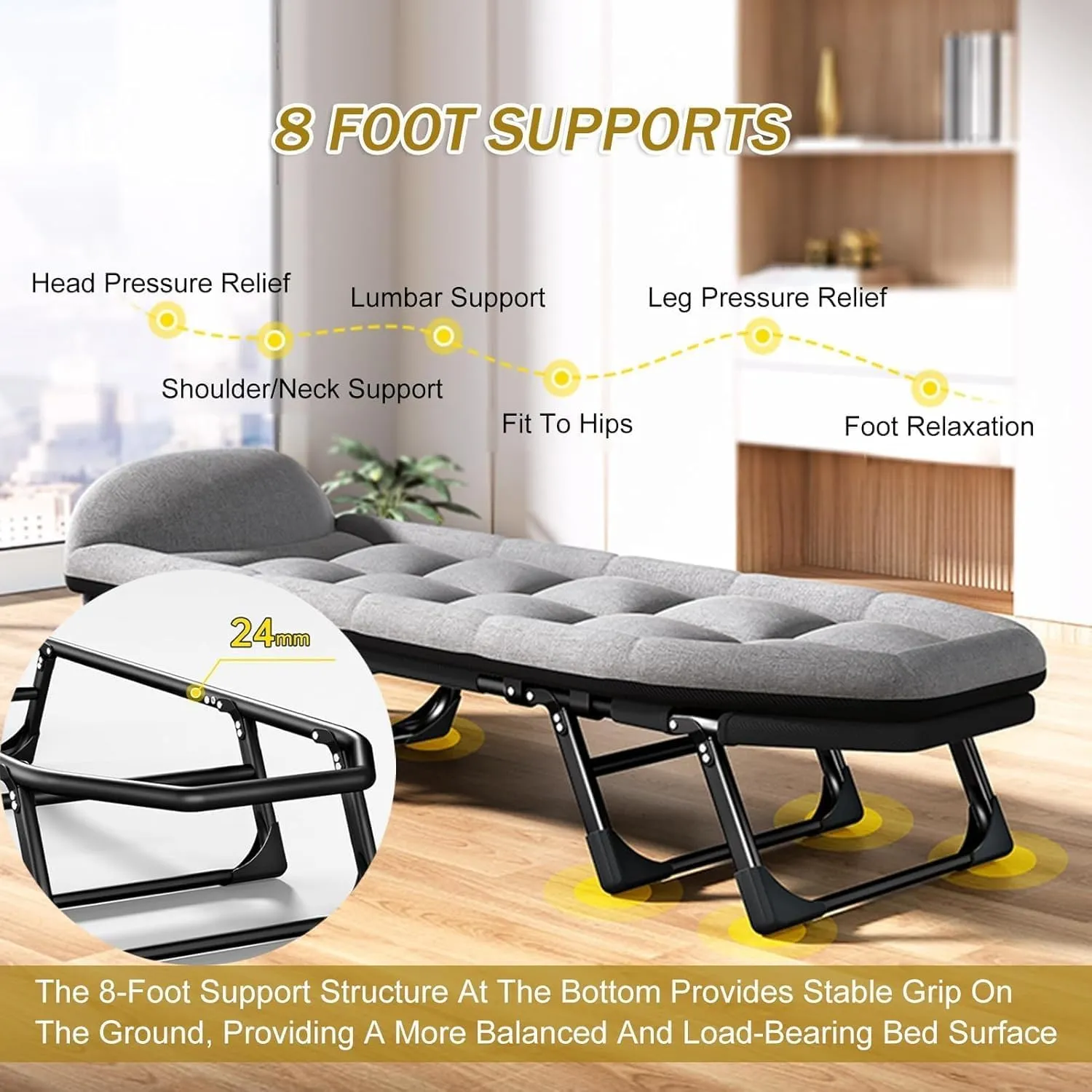 Foldable Camping Cot with Mattress for Adults,6 Adjustable Positions Camping Bed Portable Guest Bed with Pillow Sleeping Bed