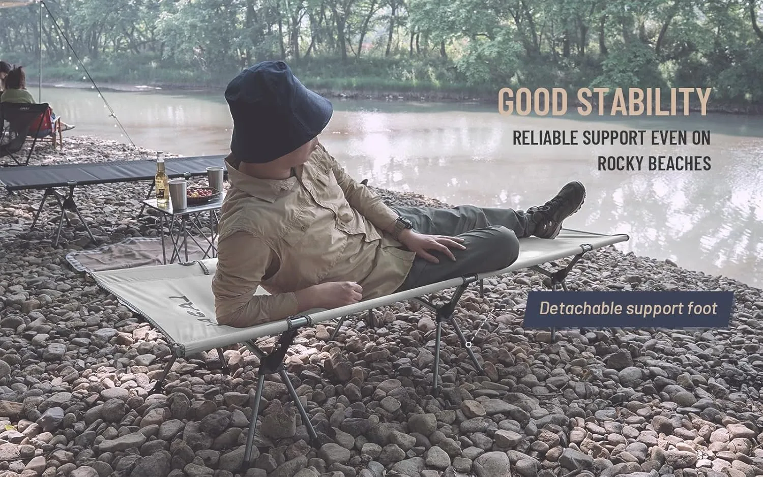 Foldable High/Low 2 Modes Camping Cot, with Extend Legs, Storage Bag, Ultralight & Durable Backpacking Travel Tent Cot, Max Loading Capacity 264lbs, Easy to use (Beige(Foldable Feet))