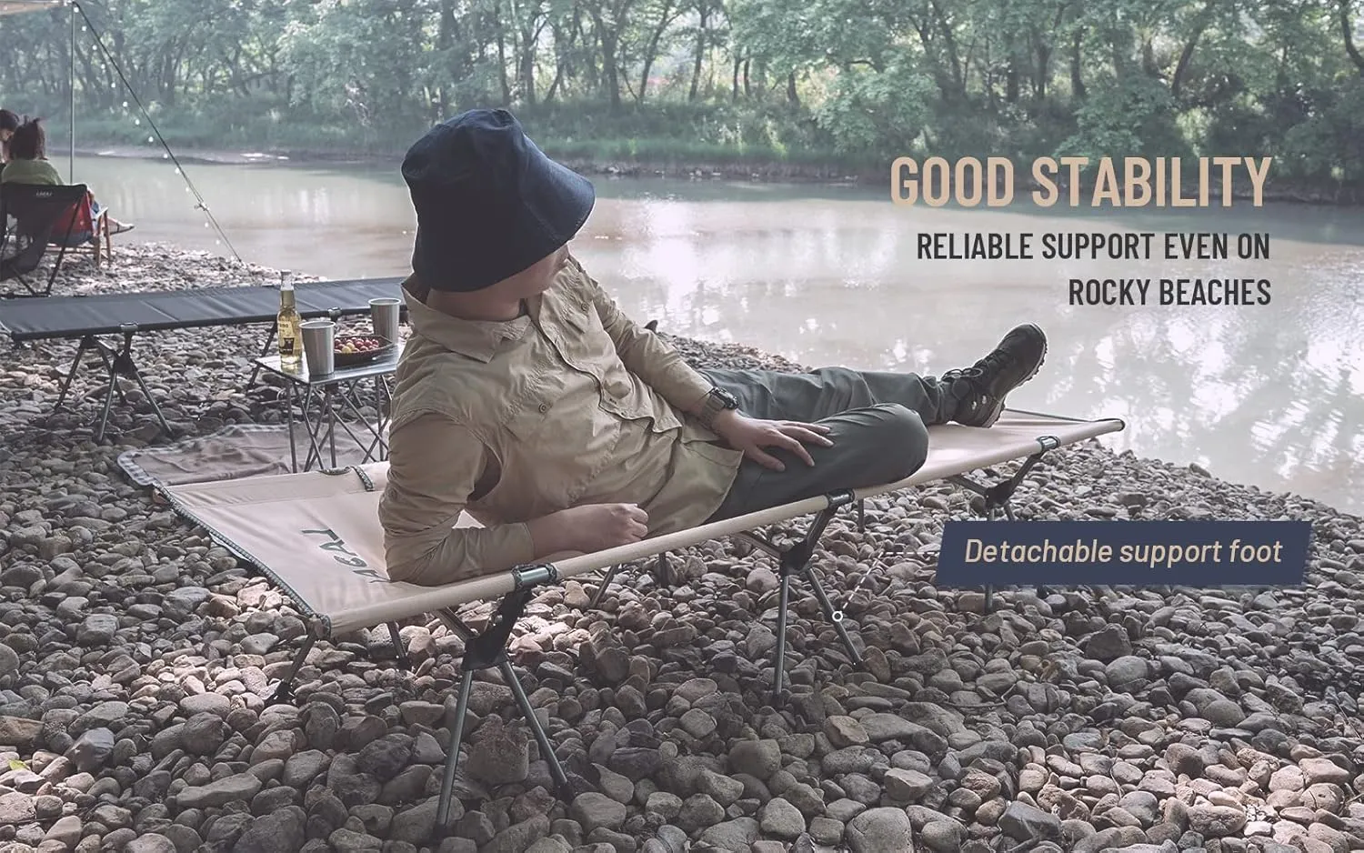 Foldable High/Low 2 Modes Camping Cot with Side Pocket, Extend Legs, Storage Bag, Ultralight & Durable Backpacking Travel Tent Cot, Easy to use for Woman & Man