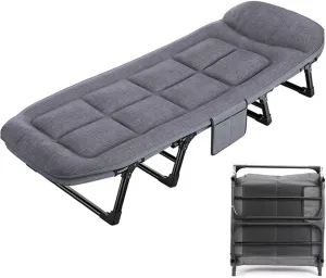 Foldable Metal Bed with Mattress - Multifunctional Single Folding Cot, Adjustable Backrest (6 Positions), Heavy-Duty Load Capacity, Perfect for Office & Guest Use (190x66x35cm)