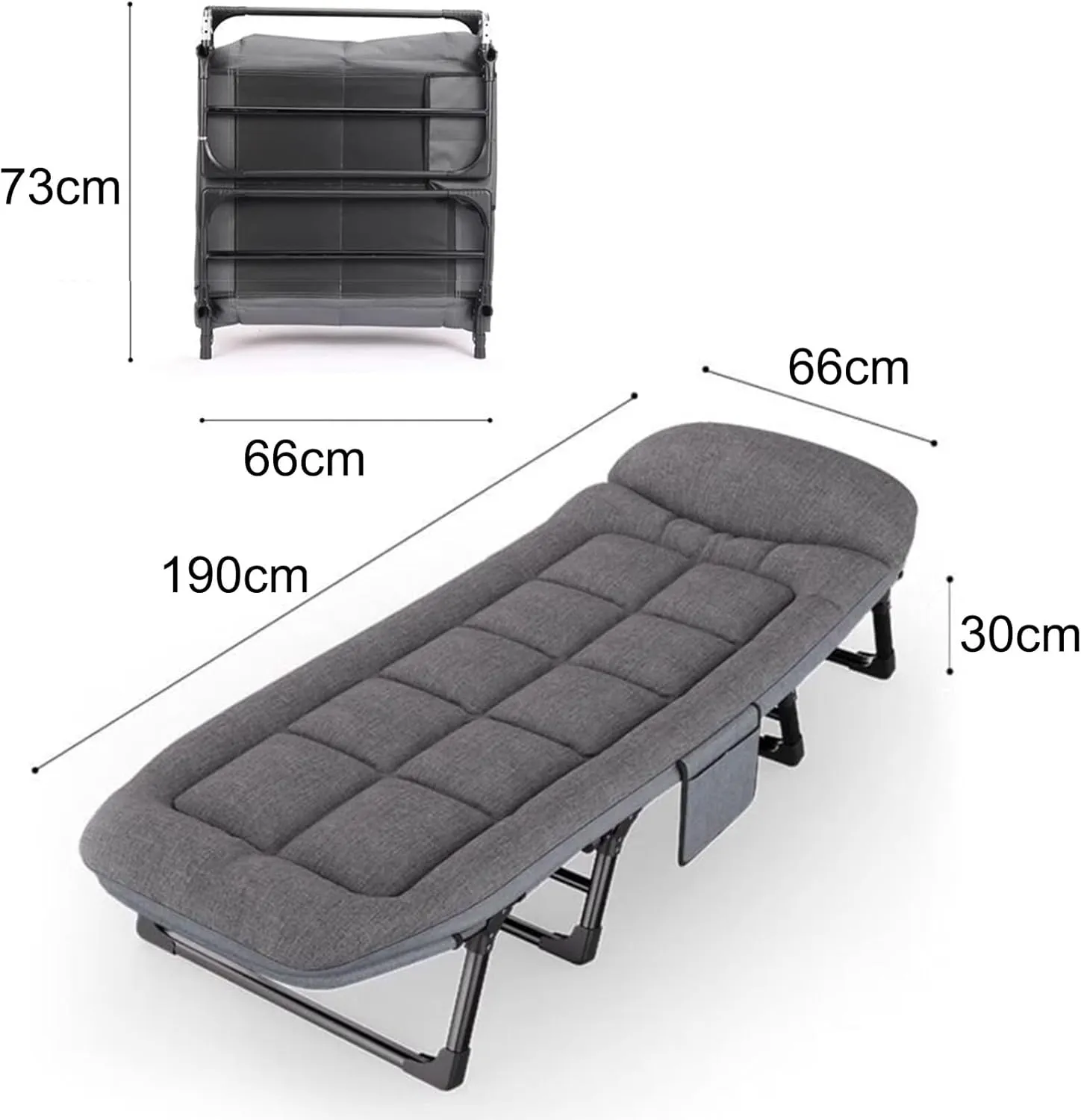 Foldable Metal Bed with Mattress - Multifunctional Single Folding Cot, Adjustable Backrest (6 Positions), Heavy-Duty Load Capacity, Perfect for Office & Guest Use (190x66x35cm)