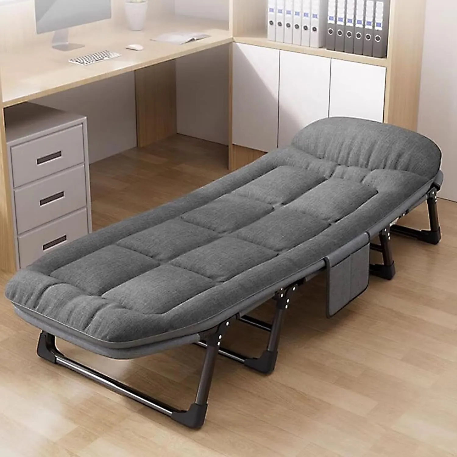 Foldable Metal Bed with Mattress - Multifunctional Single Folding Cot, Adjustable Backrest (6 Positions), Heavy-Duty Load Capacity, Perfect for Office & Guest Use (190x66x35cm)