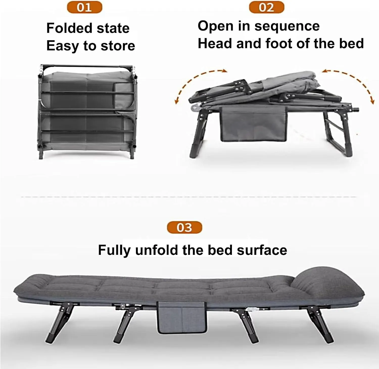 Foldable Metal Bed with Mattress - Multifunctional Single Folding Cot, Adjustable Backrest (6 Positions), Heavy-Duty Load Capacity, Perfect for Office & Guest Use (190x66x35cm)