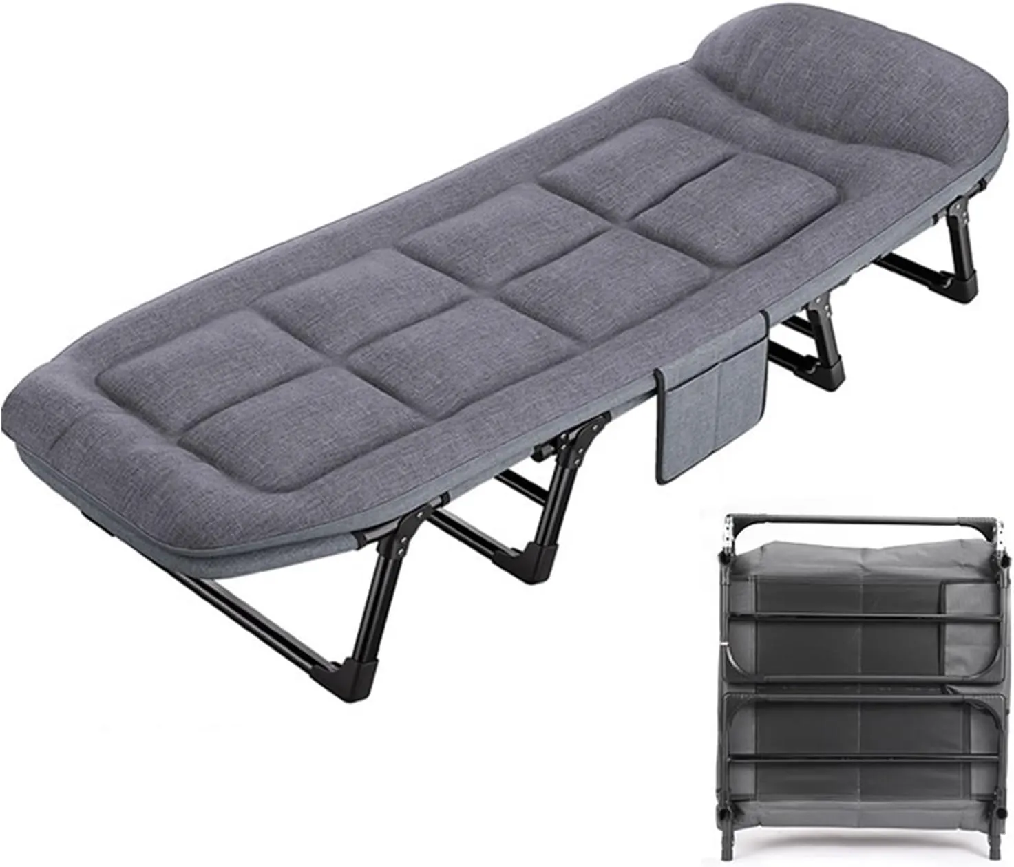 Foldable Metal Bed with Mattress - Multifunctional Single Folding Cot, Adjustable Backrest (6 Positions), Heavy-Duty Load Capacity, Perfect for Office & Guest Use (190x66x35cm)