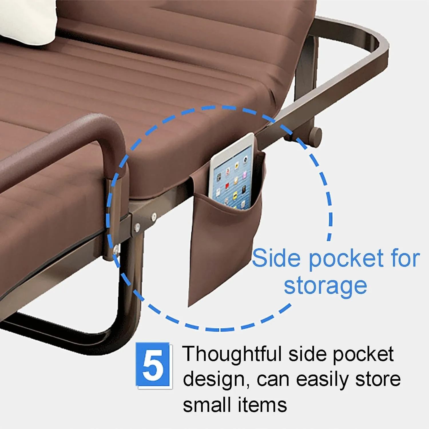 Folding Adults Camping Cot, Heavy Duty Sleeping Cots with Carry Bag, Portable Travel Camp Cots for Home with Armrests and Side Organizer Pockets, 200KG Max Load, 6-Speed Adjustment (Color : Reddi