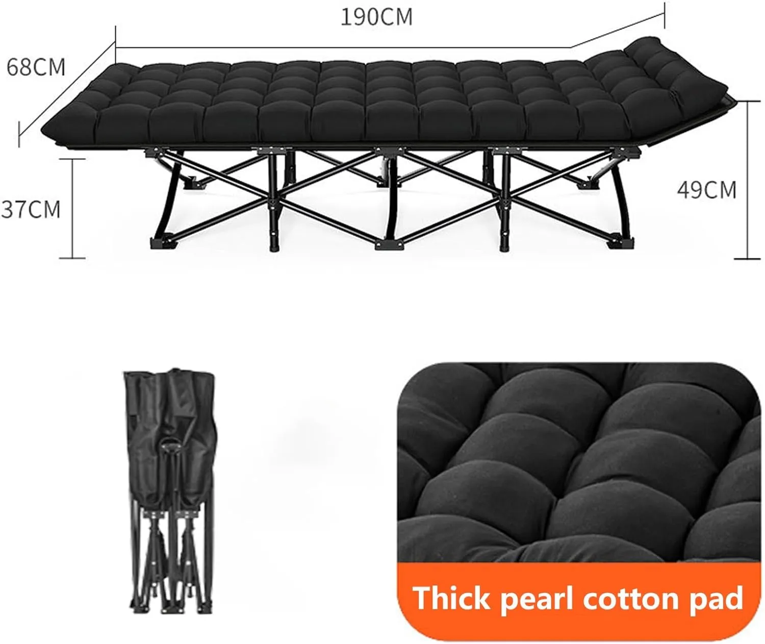Folding Bed Cot with Mattress, Camping Cots for Sleeping Comfortable Guest Bed for Adults 600D Oxford Portable Folding Outdoor Cots for Office/Home Nap/Outdoor Travel(190 * 68