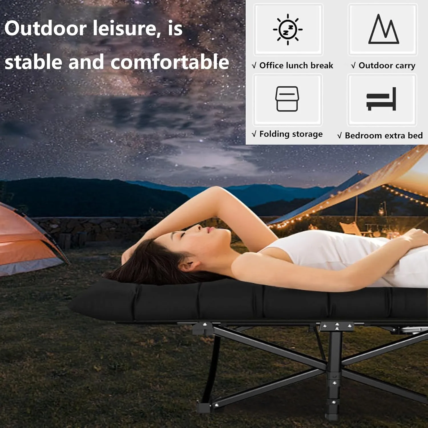 Folding Bed Cot with Mattress, Camping Cots for Sleeping Comfortable Guest Bed for Adults 600D Oxford Portable Folding Outdoor Cots for Office/Home Nap/Outdoor Travel(190 * 68