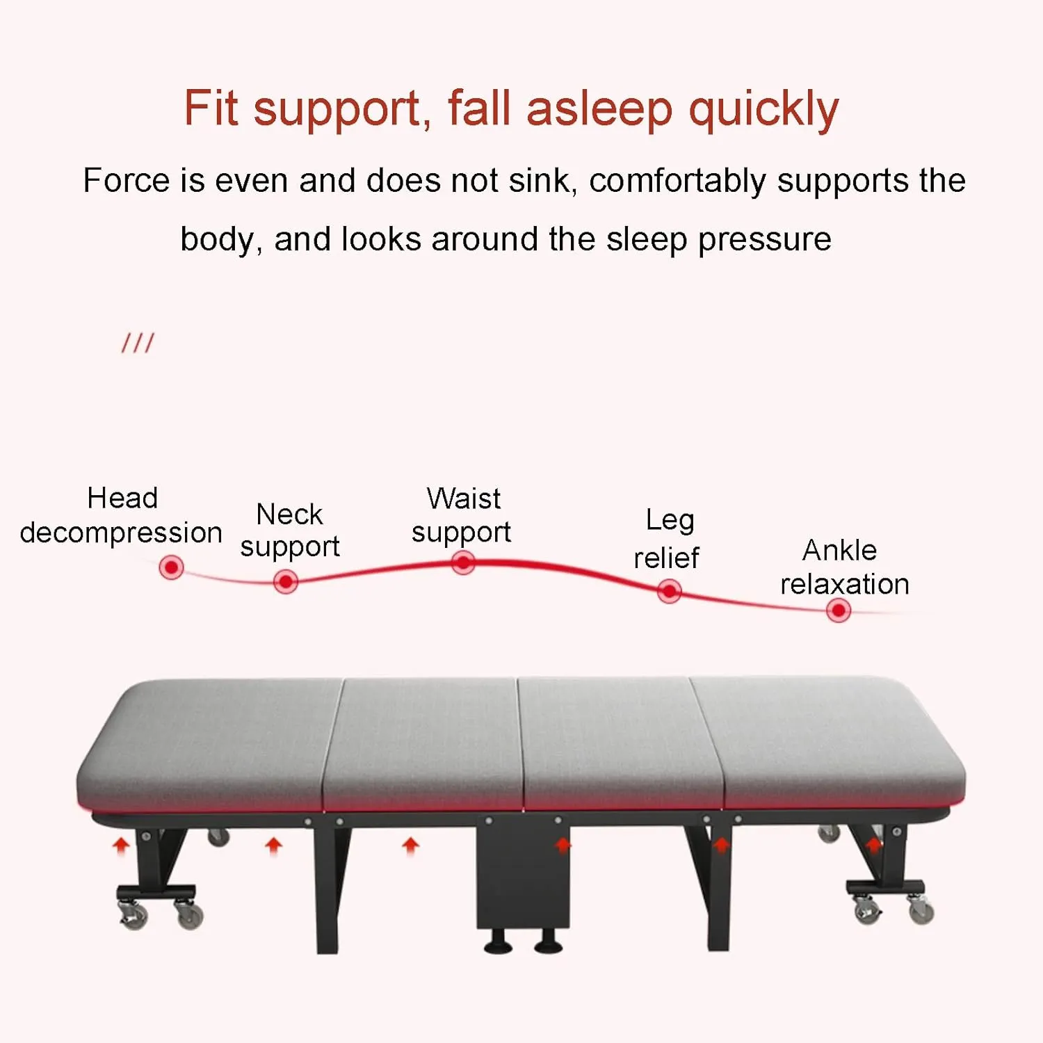 Folding Bed, Folding Camping Cot, Portable Foldable Bed with 6 Gears Adjustable, Heavy Duty Sleeping Cots with 8 Wheels, Fold Up Bed, Easily Bear 250KG, for Travel Outdoor Home Office(190x95cm/74.8x37