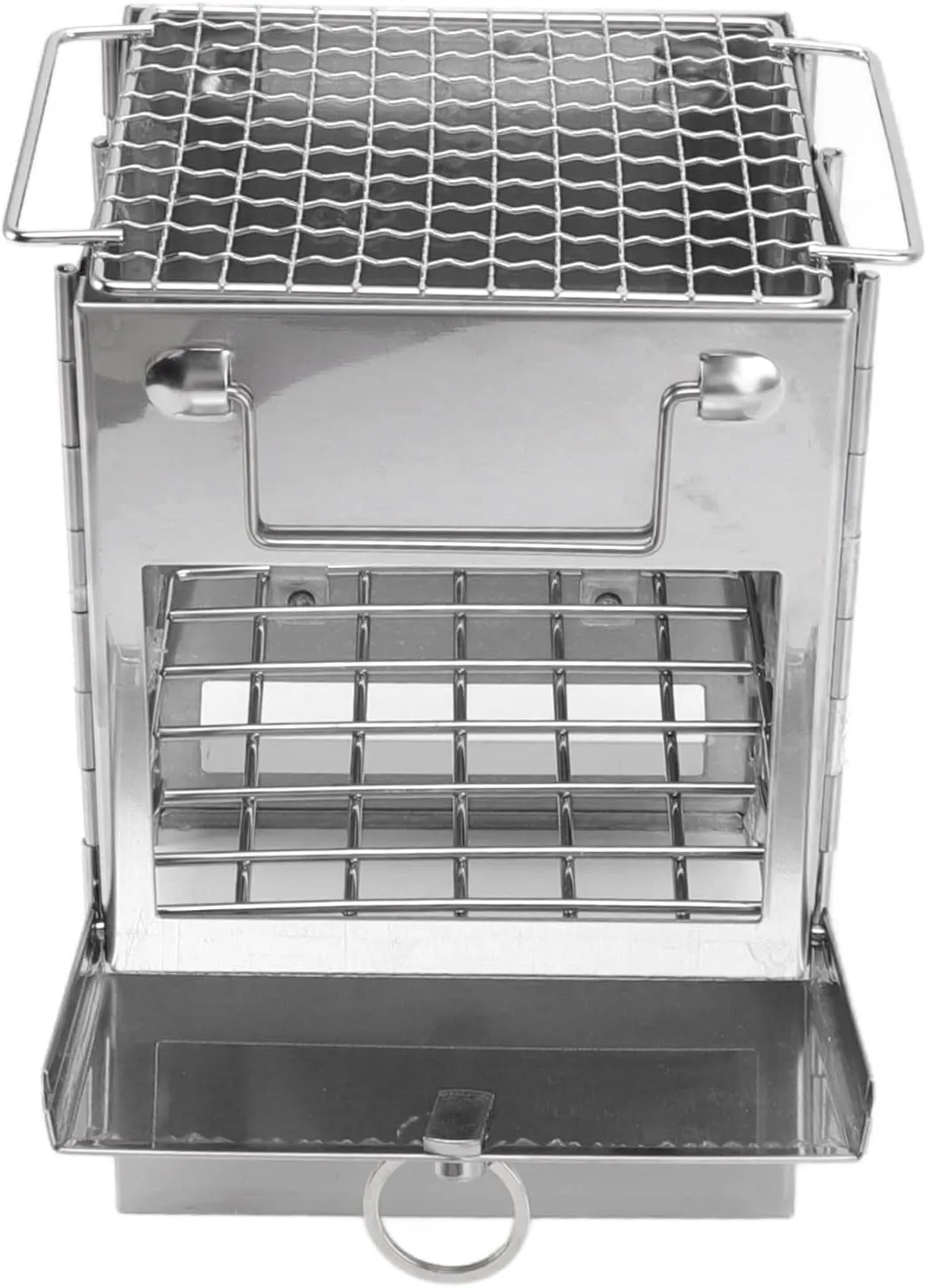 Folding Camping Backpacking Stoves, Camping Wood Stove Foldable Stainless Steel Integrated Mini BBQ Grill for Warm Outdoor Picnic