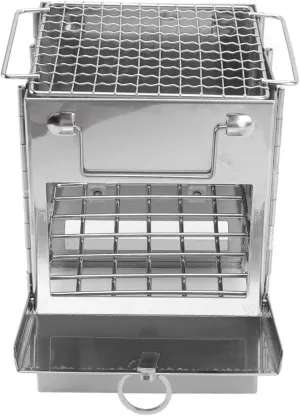 Folding Camping Backpacking Stoves, Camping Wood Stove Foldable Stainless Steel Integrated Mini BBQ Grill for Warm Outdoor Picnic