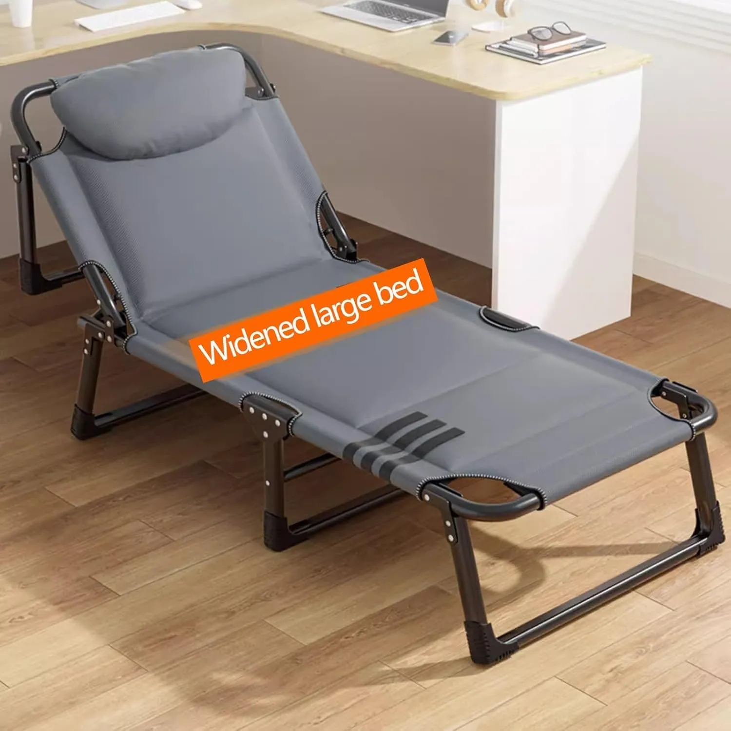 Folding Camping Bed 4-Level Adjustable Backrest Camping Cot with Pillow Lounge Chair Load 385lbs with Mattress Folding Cot