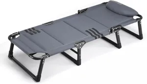 Folding Camping Bed 4-Level Adjustable Backrest Camping Cot with Pillow Lounge Chair Load 385lbs with Mattress Folding Cot